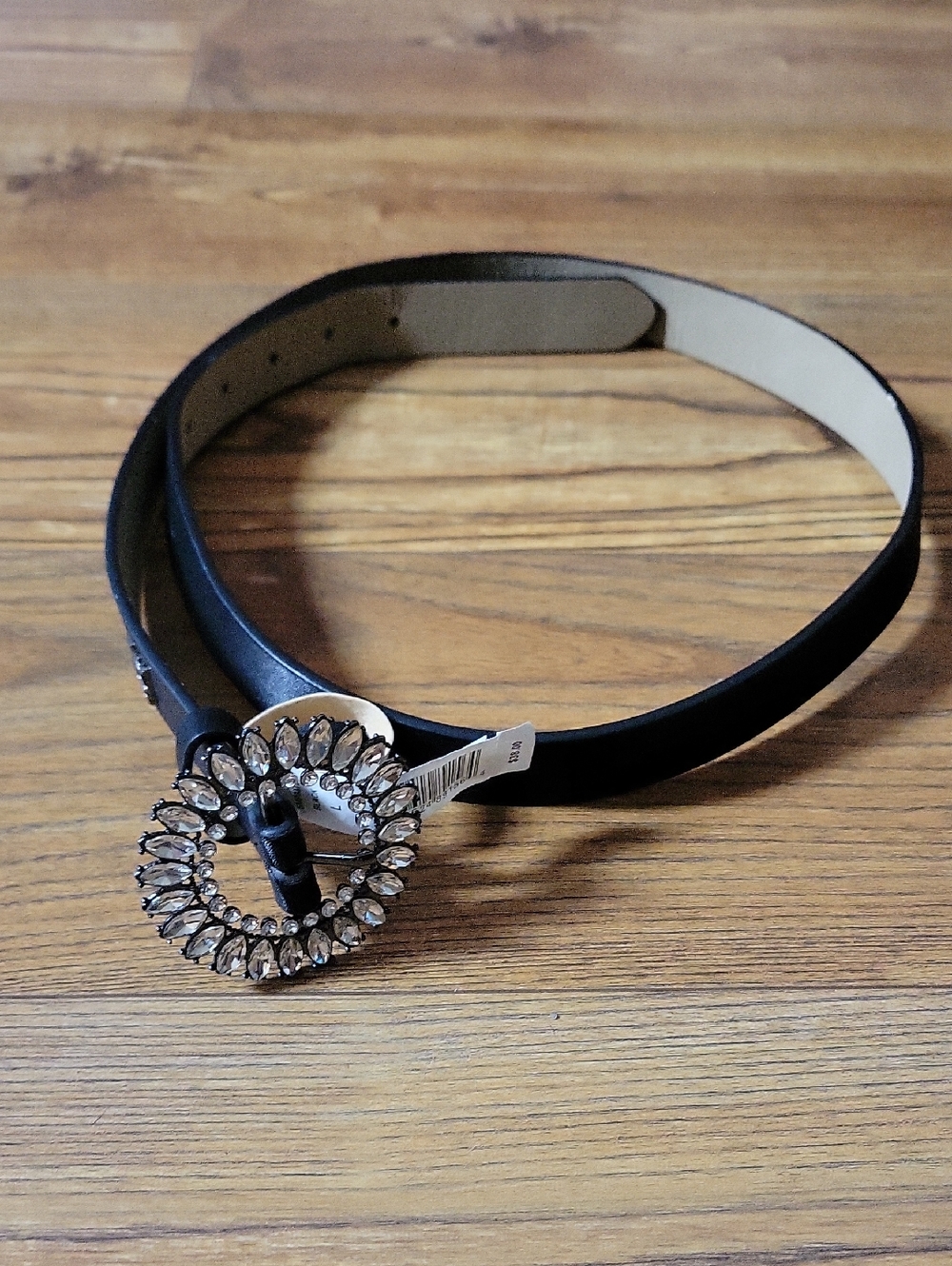Steve Madden Black Women's Belt with Crystal Circle Buckle